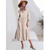 imageANRABESS Women Casual 34 Puff Sleeve Polo V Neck Floral Printed Flowy Swing Loose Summer Boho Maxi Shirt DressesBrown Khaki