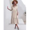 imageANRABESS Women Casual 34 Puff Sleeve Polo V Neck Floral Printed Flowy Swing Loose Summer Boho Maxi Shirt DressesBrown Khaki