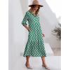 imageANRABESS Women Casual 34 Puff Sleeve Polo V Neck Floral Printed Flowy Swing Loose Summer Boho Maxi Shirt DressesFloral Green