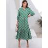 imageANRABESS Women Casual 34 Puff Sleeve Polo V Neck Floral Printed Flowy Swing Loose Summer Boho Maxi Shirt DressesFloral Green