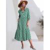 imageANRABESS Women Casual 34 Puff Sleeve Polo V Neck Floral Printed Flowy Swing Loose Summer Boho Maxi Shirt DressesFloral Green