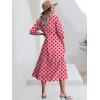 imageANRABESS Women Casual 34 Puff Sleeve Polo V Neck Floral Printed Flowy Swing Loose Summer Boho Maxi Shirt DressesFloral Red