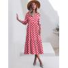 imageANRABESS Women Casual 34 Puff Sleeve Polo V Neck Floral Printed Flowy Swing Loose Summer Boho Maxi Shirt DressesFloral Red