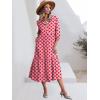 imageANRABESS Women Casual 34 Puff Sleeve Polo V Neck Floral Printed Flowy Swing Loose Summer Boho Maxi Shirt DressesFloral Red