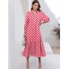 imageANRABESS Women Casual 34 Puff Sleeve Polo V Neck Floral Printed Flowy Swing Loose Summer Boho Maxi Shirt DressesFloral Red