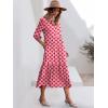 imageANRABESS Women Casual 34 Puff Sleeve Polo V Neck Floral Printed Flowy Swing Loose Summer Boho Maxi Shirt DressesFloral Red