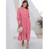 imageANRABESS Women Casual 34 Puff Sleeve Polo V Neck Floral Printed Flowy Swing Loose Summer Boho Maxi Shirt DressesFloral Red