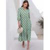 imageANRABESS Women Casual 34 Puff Sleeve Polo V Neck Floral Printed Flowy Swing Loose Summer Boho Maxi Shirt DressesGreen