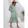 imageANRABESS Women Casual 34 Puff Sleeve Polo V Neck Floral Printed Flowy Swing Loose Summer Boho Maxi Shirt DressesGreen