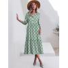 imageANRABESS Women Casual 34 Puff Sleeve Polo V Neck Floral Printed Flowy Swing Loose Summer Boho Maxi Shirt DressesGreen