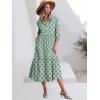 imageANRABESS Women Casual 34 Puff Sleeve Polo V Neck Floral Printed Flowy Swing Loose Summer Boho Maxi Shirt DressesGreen