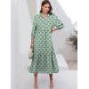 imageANRABESS Women Casual 34 Puff Sleeve Polo V Neck Floral Printed Flowy Swing Loose Summer Boho Maxi Shirt DressesGreen