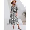 imageANRABESS Women Casual 34 Puff Sleeve Polo V Neck Floral Printed Flowy Swing Loose Summer Boho Maxi Shirt DressesLeopard Print