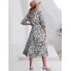 imageANRABESS Women Casual 34 Puff Sleeve Polo V Neck Floral Printed Flowy Swing Loose Summer Boho Maxi Shirt DressesLeopard Print
