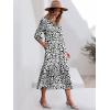 imageANRABESS Women Casual 34 Puff Sleeve Polo V Neck Floral Printed Flowy Swing Loose Summer Boho Maxi Shirt DressesLeopard Print