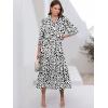 imageANRABESS Women Casual 34 Puff Sleeve Polo V Neck Floral Printed Flowy Swing Loose Summer Boho Maxi Shirt DressesLeopard Print