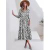 imageANRABESS Women Casual 34 Puff Sleeve Polo V Neck Floral Printed Flowy Swing Loose Summer Boho Maxi Shirt DressesLeopard Print