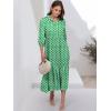 imageANRABESS Women Casual 34 Puff Sleeve Polo V Neck Floral Printed Flowy Swing Loose Summer Boho Maxi Shirt DressesLight Green