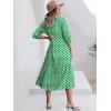 imageANRABESS Women Casual 34 Puff Sleeve Polo V Neck Floral Printed Flowy Swing Loose Summer Boho Maxi Shirt DressesLight Green