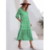 imageANRABESS Women Casual 34 Puff Sleeve Polo V Neck Floral Printed Flowy Swing Loose Summer Boho Maxi Shirt DressesLight Green