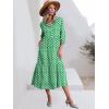 imageANRABESS Women Casual 34 Puff Sleeve Polo V Neck Floral Printed Flowy Swing Loose Summer Boho Maxi Shirt DressesLight Green