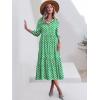 imageANRABESS Women Casual 34 Puff Sleeve Polo V Neck Floral Printed Flowy Swing Loose Summer Boho Maxi Shirt DressesLight Green