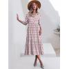 imageANRABESS Women Casual 34 Puff Sleeve Polo V Neck Floral Printed Flowy Swing Loose Summer Boho Maxi Shirt DressesPink White