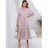 imageANRABESS Women Casual 34 Puff Sleeve Polo V Neck Floral Printed Flowy Swing Loose Summer Boho Maxi Shirt DressesPink White