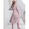 imageANRABESS Women Casual 34 Puff Sleeve Polo V Neck Floral Printed Flowy Swing Loose Summer Boho Maxi Shirt DressesPink White