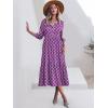 imageANRABESS Women Casual 34 Puff Sleeve Polo V Neck Floral Printed Flowy Swing Loose Summer Boho Maxi Shirt DressesPurple Floral