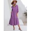imageANRABESS Women Casual 34 Puff Sleeve Polo V Neck Floral Printed Flowy Swing Loose Summer Boho Maxi Shirt DressesPurple Floral