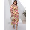 imageANRABESS Women Casual 34 Puff Sleeve Polo V Neck Floral Printed Flowy Swing Loose Summer Boho Maxi Shirt DressesPurple Orange Floral
