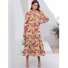 imageANRABESS Women Casual 34 Puff Sleeve Polo V Neck Floral Printed Flowy Swing Loose Summer Boho Maxi Shirt DressesPurple Orange Floral