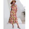 imageANRABESS Women Casual 34 Puff Sleeve Polo V Neck Floral Printed Flowy Swing Loose Summer Boho Maxi Shirt DressesPurple Orange Floral