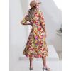 imageANRABESS Women Casual 34 Puff Sleeve Polo V Neck Floral Printed Flowy Swing Loose Summer Boho Maxi Shirt DressesPurple Orange Floral
