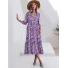 imageANRABESS Women Casual 34 Puff Sleeve Polo V Neck Floral Printed Flowy Swing Loose Summer Boho Maxi Shirt DressesPurple Pink Floral