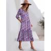 imageANRABESS Women Casual 34 Puff Sleeve Polo V Neck Floral Printed Flowy Swing Loose Summer Boho Maxi Shirt DressesPurple Pink Floral
