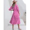 imageANRABESS Women Casual 34 Puff Sleeve Polo V Neck Floral Printed Flowy Swing Loose Summer Boho Maxi Shirt DressesRose Red Floral