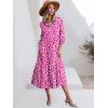 imageANRABESS Women Casual 34 Puff Sleeve Polo V Neck Floral Printed Flowy Swing Loose Summer Boho Maxi Shirt DressesRose Red Floral