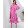 imageANRABESS Women Casual 34 Puff Sleeve Polo V Neck Floral Printed Flowy Swing Loose Summer Boho Maxi Shirt DressesRose Red Floral