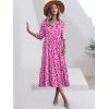 imageANRABESS Women Casual 34 Puff Sleeve Polo V Neck Floral Printed Flowy Swing Loose Summer Boho Maxi Shirt DressesRose Red Floral