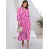 imageANRABESS Women Casual 34 Puff Sleeve Polo V Neck Floral Printed Flowy Swing Loose Summer Boho Maxi Shirt DressesRose Red Floral