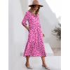 imageANRABESS Women Casual 34 Puff Sleeve Polo V Neck Floral Printed Flowy Swing Loose Summer Boho Maxi Shirt DressesRose Red Floral