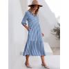 imageANRABESS Women Casual 34 Puff Sleeve Polo V Neck Floral Printed Flowy Swing Loose Summer Boho Maxi Shirt DressesStripe Blue White