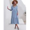 imageANRABESS Women Casual 34 Puff Sleeve Polo V Neck Floral Printed Flowy Swing Loose Summer Boho Maxi Shirt DressesStripe Blue White