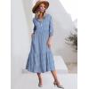 imageANRABESS Women Casual 34 Puff Sleeve Polo V Neck Floral Printed Flowy Swing Loose Summer Boho Maxi Shirt DressesStripe Blue White
