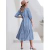 imageANRABESS Women Casual 34 Puff Sleeve Polo V Neck Floral Printed Flowy Swing Loose Summer Boho Maxi Shirt DressesStripe Blue White