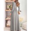 imageANRABESS Women Deep V Neck Long Sleeve Slit 2025 Fall Elegant Formal Wedding Guest Cocktail Evening Date Prom Maxi Long DressZgray