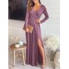 imageANRABESS Women Deep V Neck Long Sleeve Slit 2025 Fall Elegant Formal Wedding Guest Cocktail Evening Date Prom Maxi Long DressZpink