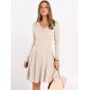 imageANRABESS Women Long Sleeve Ribbed Knit Short Dresses 2025 Fall Winter V Neck Casual Swing A Line Sweater DressBeige